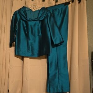 Elegant Teal Satin Two-Piece Set